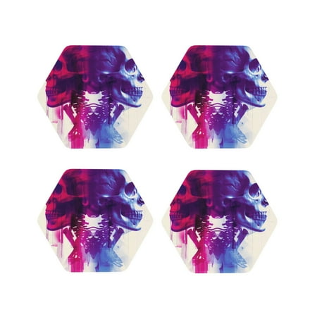 

Tideii Dual Skulls Colorful Fusion for Leather Coasters 4 Pieces Anti-fouling and Anti-scalding Decorative Coasters Suitable for Restaurants Kitchens Coffee Shops-Hexagon