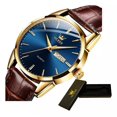 thumbnail image 1 of Reloj De Cuarzo Con Calendario Luminoso De Piel Olevs 6898 Fondo Oro/azul, 1 of 8