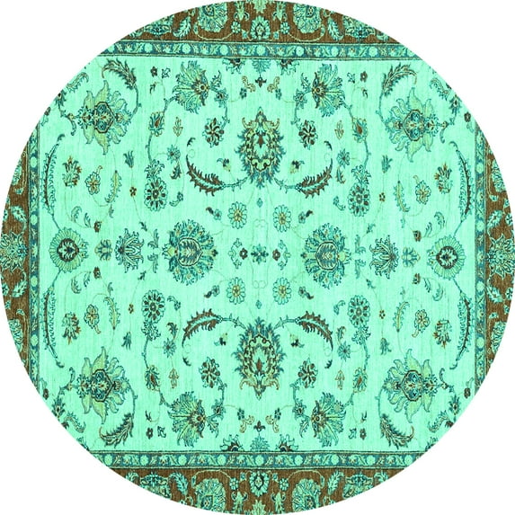 Ahgly Company Indoor Round Oriental Turquoise Blue Traditional Area Rugs, 3' Round