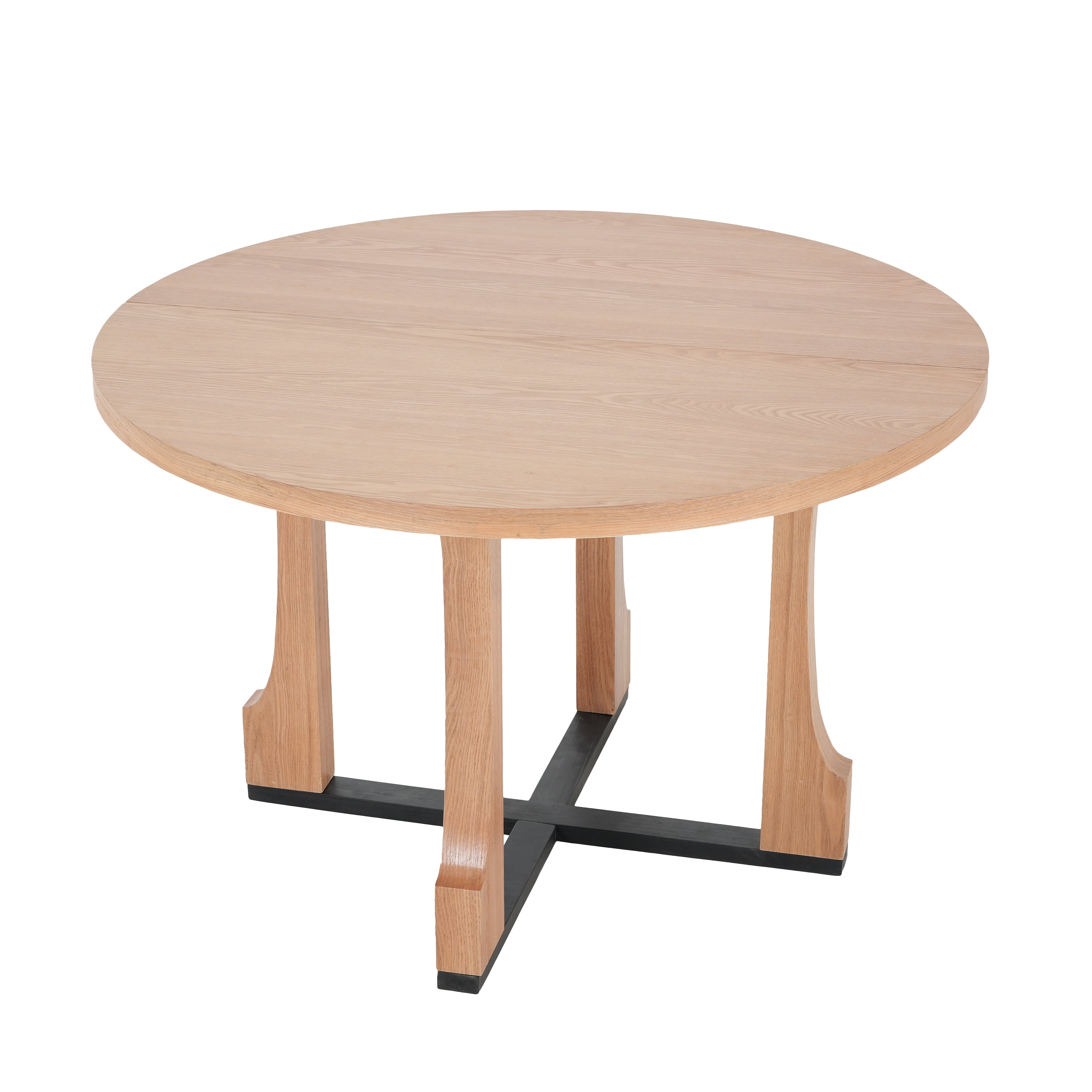 Euroco 48" Round Dining Table for 4, Farmhouse Kitchen Table with Wooden Frame for Kitchen Living Room,Natural+Black