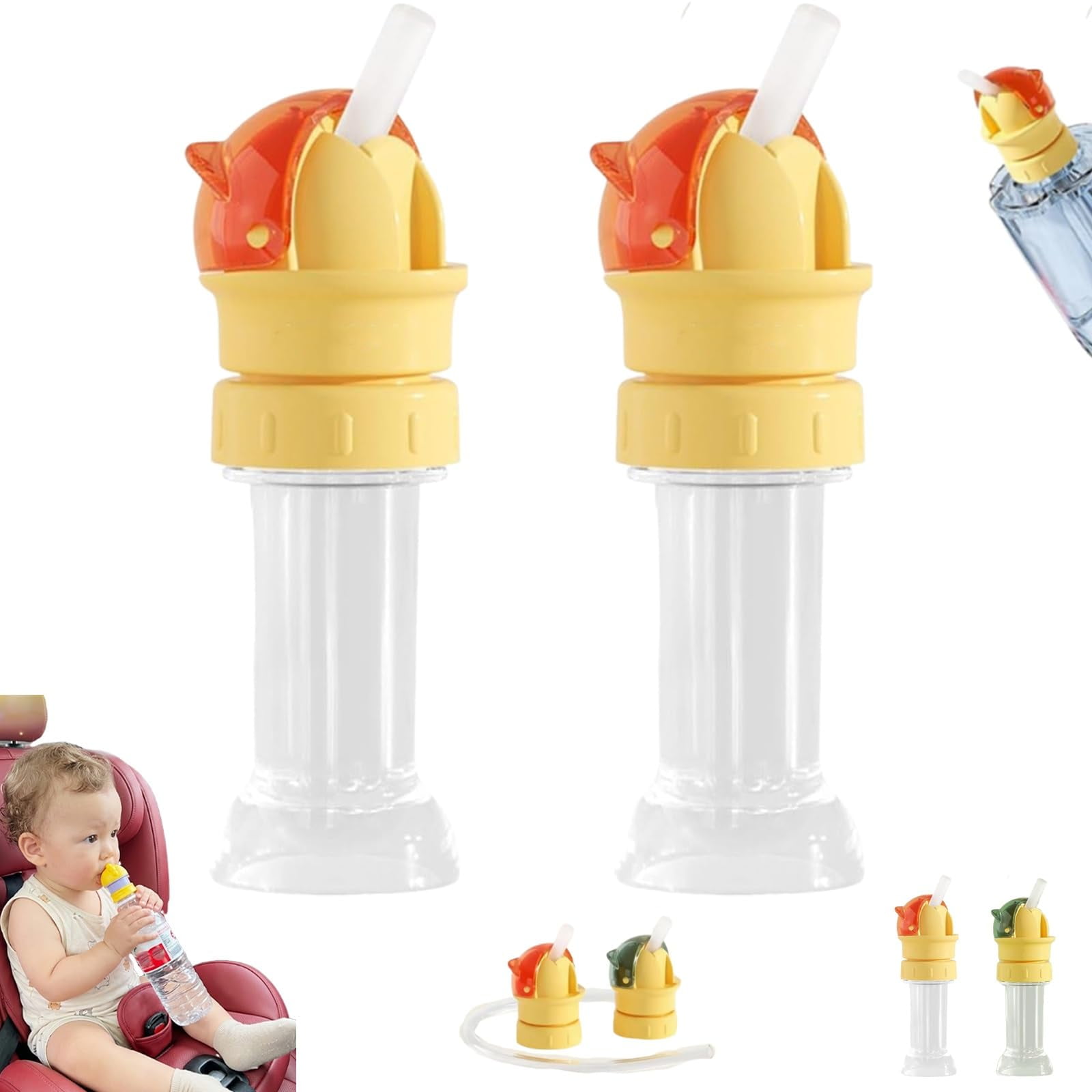 Water Bottle Spout Conversion Cap with Straw, Soft Silicone Flip Top Spill Resistant Design, Reusable Liquid Caps Straw Lid for Universal Bottles Drinking