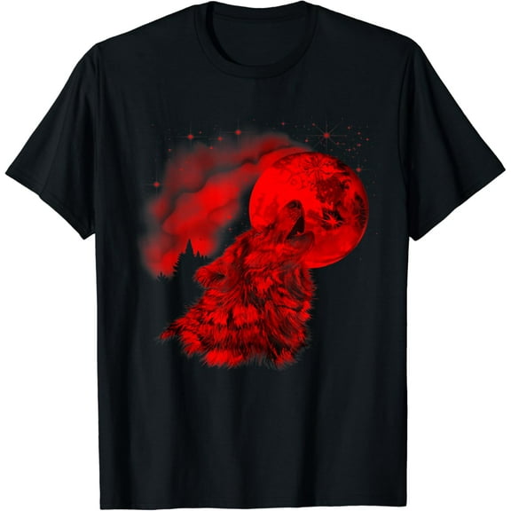 Red Wolf Moon Howling wolf shirt gothic T-Shirt