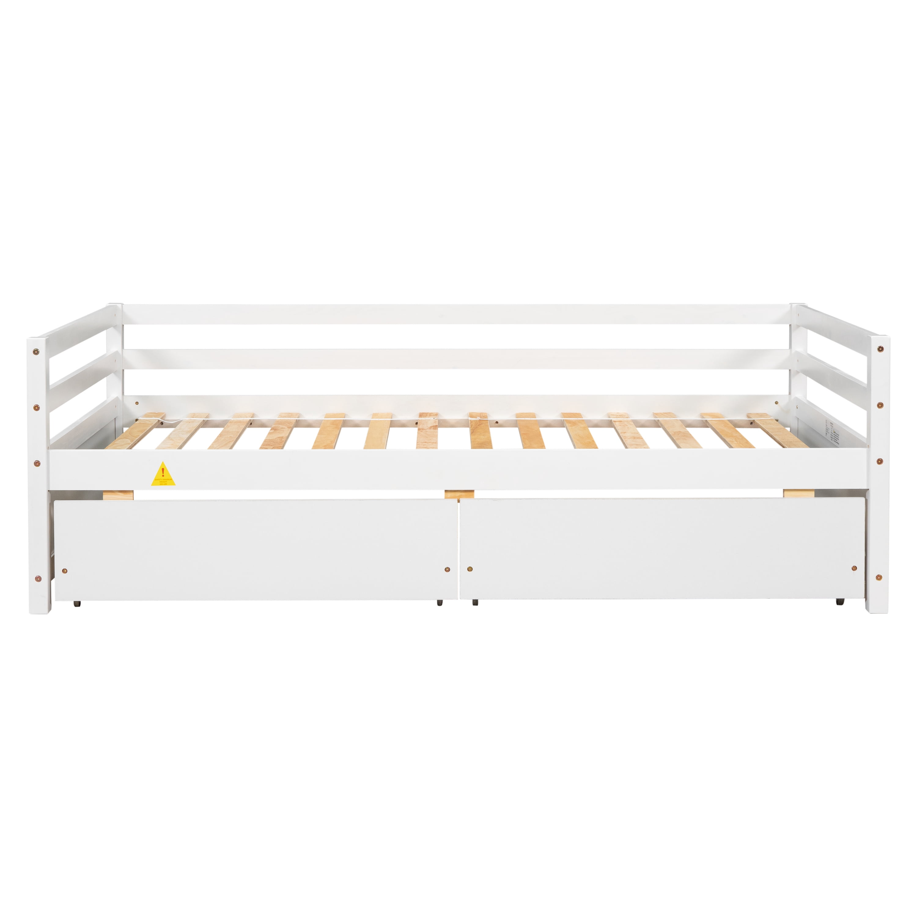 Euroco Pine Wood Storage Daybed with Two Drawers, Twin for Living Room, White