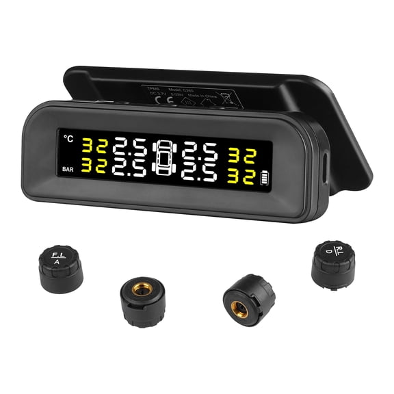 VEVOR RV Tire Pressure Monitoring System, 7.3-87 PSI Trailer TPMS, Universal Wireless Car Alarm System, Waterproof TPMS Sensors Set with Solar Charge, 4 Sensors, 5 Alarm Modes, and Real-time Display