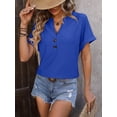 thumbnail image 5 of Summer New Style V-neck Button Solid Color Polka Dot Loose Short-sleeved T-shirt For Women, 5 of 7