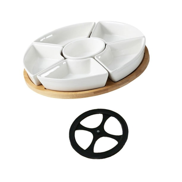 Bandeja para servir dividida, platos de , bandeja giratoria de madera, fácil de almacenar, juego de aperitivos y condimentos de cerámica para Con bandeja giratoria