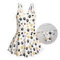 thumbnail image 6 of COEQINE Girls One Piece Swimsuit with Attached Liner, Scoop Neck V-Back Swim Dress for Swim Lessons, Polyester Spandex Bathing Suit for Girls 3-4 Year Olds, Yellow Black Paw Heart Print, 6 of 8