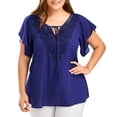 thumbnail image 2 of iHengLiXing 2026 Plus Size Spring Tops for Womens Dressy Casual Fashion women Casual V-Neck Solid Print Lace Short Sleeve T-Shirt Summer Plus Size Tops Blue XXXXXL, 2 of 9