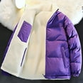 thumbnail image 5 of hlysgo Mens Reversible Winter Jackets Warm Sherpa Fleece Zip up Puffy Jacket no Hood Thermal Stand Collar Quilted Puffer Coats Purple XXL, 5 of 9