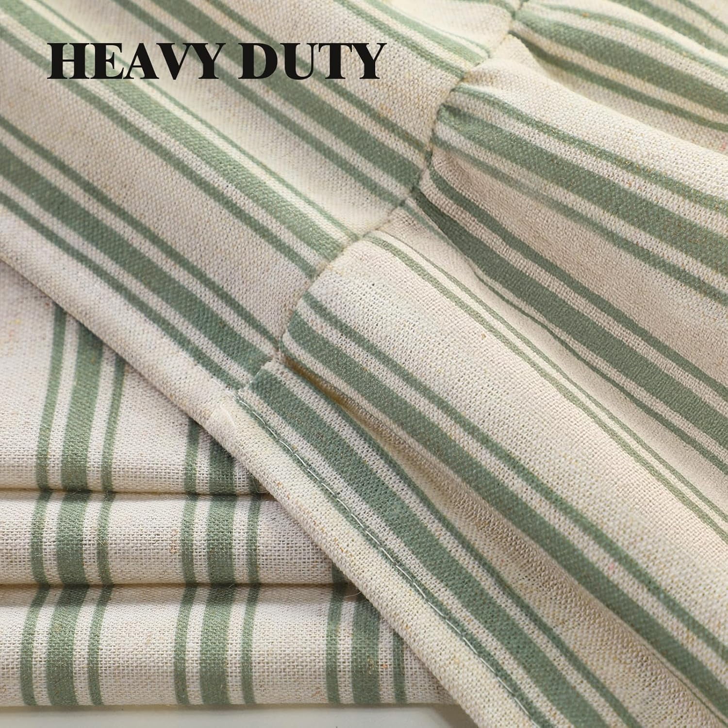 Farmhouse Shower Curtain with Ruffle Hem Linen Shower Curtains for Bathroom Country Vintage Rustic Natural Fabric, Cream-Green Stripe 72" W x 72" L