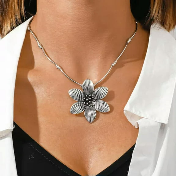 K-KED Vintage 925 Silver Flower Pendant Necklace Women Party Band Delicate Jewelry Gifts-#1