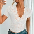 thumbnail image 6 of Taqqpue Women's Lace Tank Top Shorts Sleeve V-Neck Floral Casual Scalloped Trim See Through Sheer Sexy Tunic Blouse Tee Shirt, 6 of 8