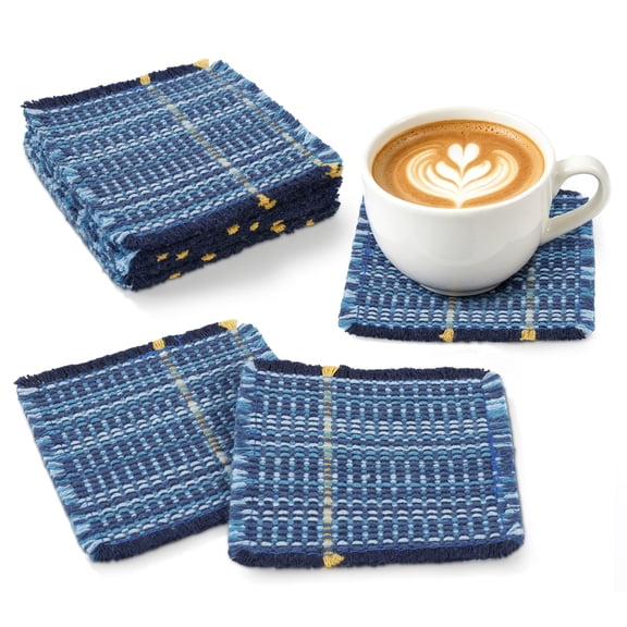 10pcs 3.94" Drink Coaster Woven Square Cup Mat with Fringe Fabric Absorbent Mug Mat for Table Protection Home Kitchen and Party Use
