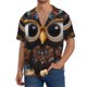 thumbnail image 1 of Fotbe Quirky Owl With Glasses Camisa Estampada de Manga Corta para Hombre, Casual de Verano, Estilo Playero, Sin Arrugas-Small, 1 of 5