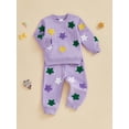 thumbnail image 5 of Toddler Baby Girl Boy Mardi Gras Outfit Long Sleeve Crewneck Colorful Star Embroidery Sweatshirt Pants Set Cute Spring Carnival Clothes, 5 of 10