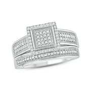 Cali Trove Sterling Silver 5/8 CT Round White Diamond Princess Cut Diamond Cluster Wedding Engagement Ring Set