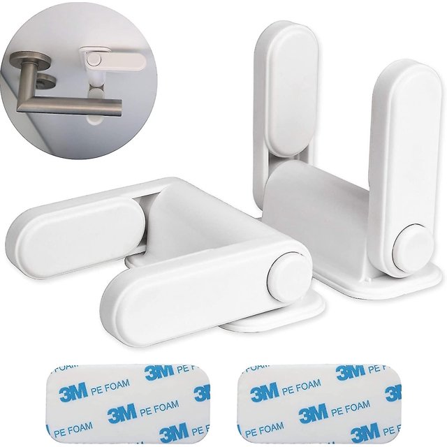 Door Handle Locks, 2 Pcs, White, Door Lock Anti Tampering With 2 Reusable Adhesives, Child Door Lock
