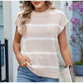 thumbnail image 4 of Women Cap Sleeve Tank Tops Striped Crew Neck Casual Loose Fit Spring Summer Pullover Knit Sweater Vest White M, 4 of 9