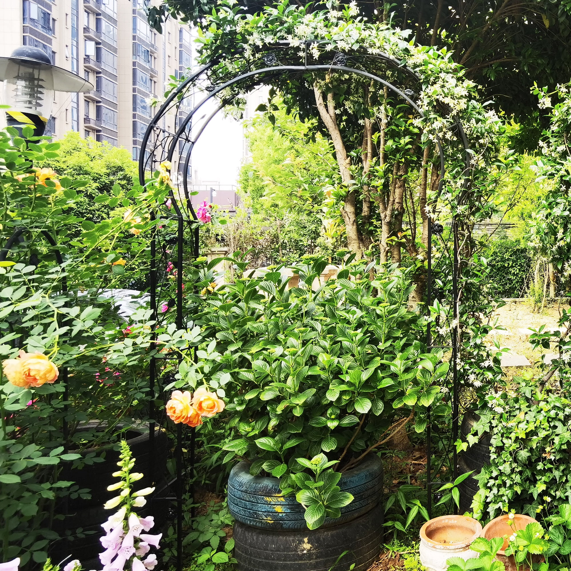 Garden Arch with 8 Styles Garden Arbor Trellis Climbing Plants Support Rose Arch Black