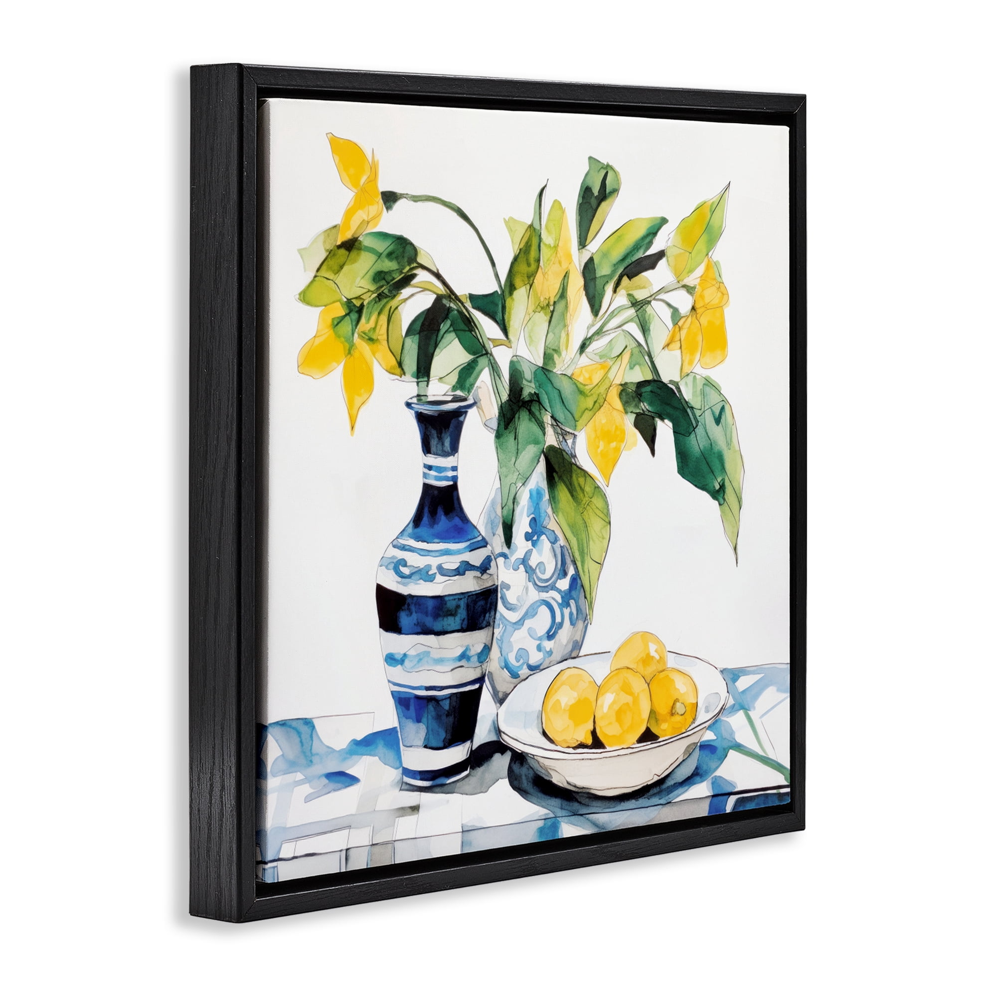 Stupell Industries Lemons & Leaves Table Setting Black Framed Floater Canvas Wall Art, design by Ray Powers