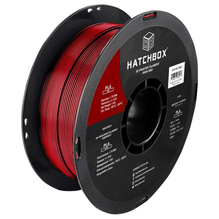 HATCHBOX PLA PRO+ 3D Printer Filament, Dimensional Accuracy +/- 0.03 mm, 1  kg Spool, 1.75 mm, Iron Red 