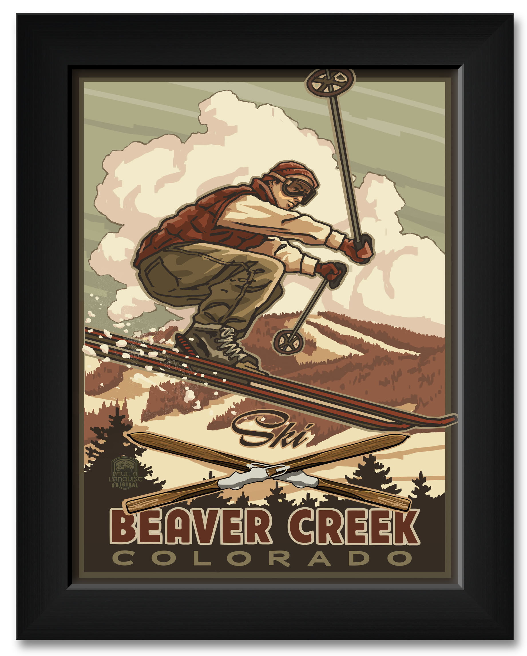 Beaver Creek Colorado Catching Air Snowboarder Giclee Art Print Poster from Original Travel Artwork by Artist Paul A Lanquist