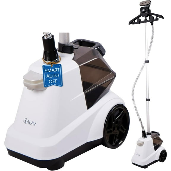SALAV® Heavy Duty Smart Auto Shut-off Commercial Full-Size Garment Steamer With Foot Pedals and Extra Large 3L (101.5 oz) Water Tank, 1800 watts, 90 min of Continuous Steam, White