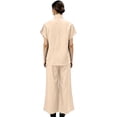thumbnail image 4 of Linen Sets for Women 2 Piece Summer Casual Short Sleeve V Neck Button down Shirts Matching Loose Wide Leg Pants,Khaki,XL, 4 of 4