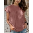 thumbnail image 4 of Weardear Womens Crewneck Tops Lace Crochet Pom Pom Shirt Flowy Short Sleeve Casual Shirts Blouses Tops, 4 of 5