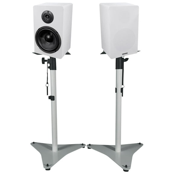 (2) Rockville RockShelf 68W 6.5" Home Bookshelf Speakers White Adjustable Stands