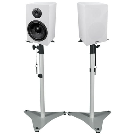 (2) Rockville RockShelf 68W 6.5 Home Bookshelf Speakers+White Adjustable Stands