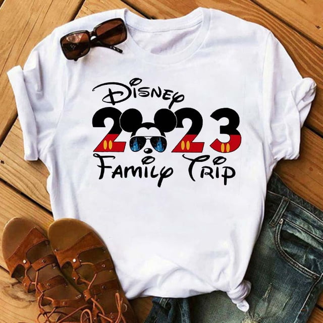 Camiseta de Disney para mujer, camisetas de moda para Familia, camisetas blancas informales Harajuku de los años 90, camisetas Kawaii de Mickey y Minnie para niños 2023