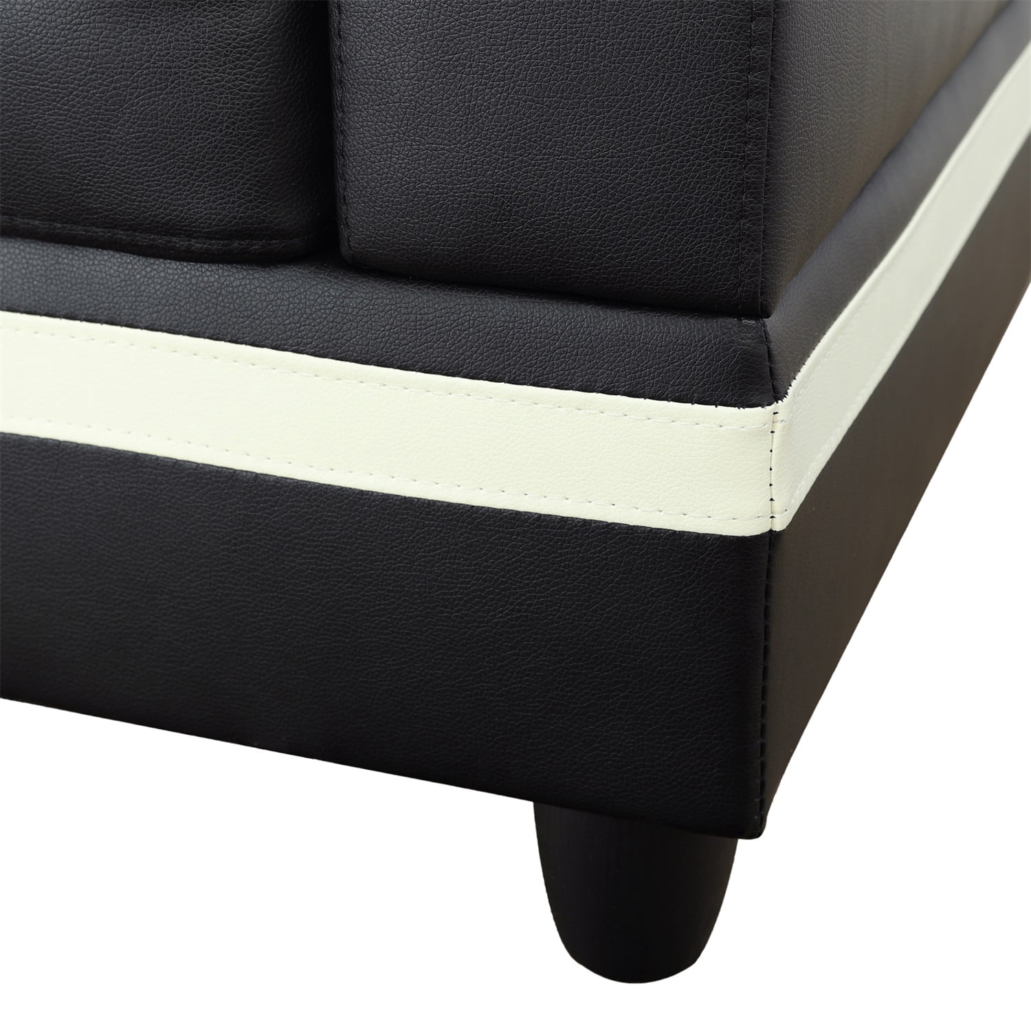 Hommoo 4-Seat Semi Semi PU Synthetic Leather Sectional Sofa Sets, L Shaped Sectional Couches and Sofas with Waistline, Modern Living Room Furniture Sets, Black and White(No Ottoman)