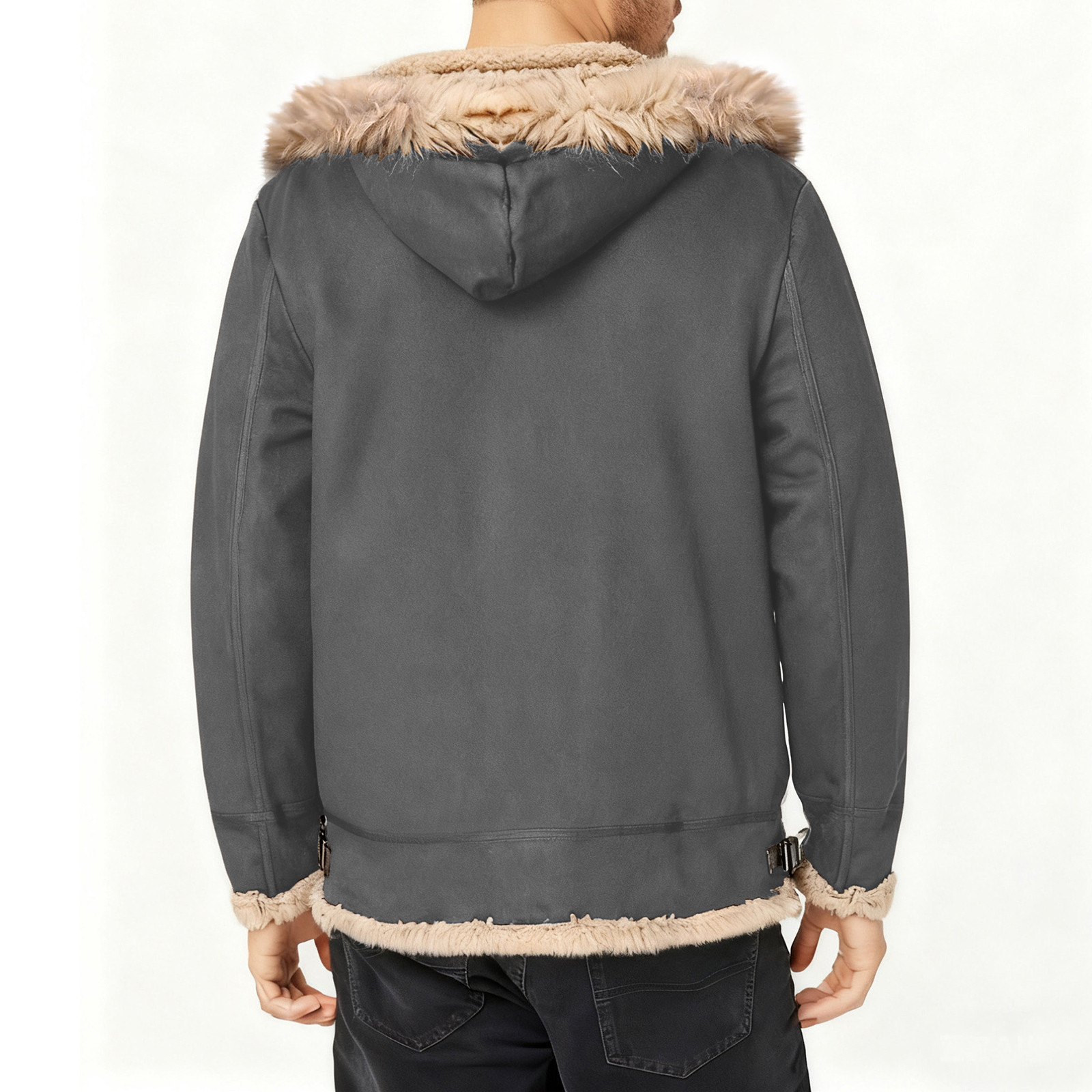 UQJfacai Mens Faux Suede Leather Jacket Sherpa Lined Collared Trucker Cargo Coat Winter Warm Thick Casual Outerwear with Pockets