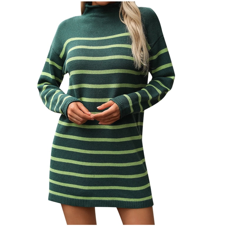 Wxlwzywl Womens Oversized Sweater Dress Spring Fall Trendy Long Sleeve High Neck Knit Bodycon Dress Casual Striped Mini Dress, Women's, Size: Medium