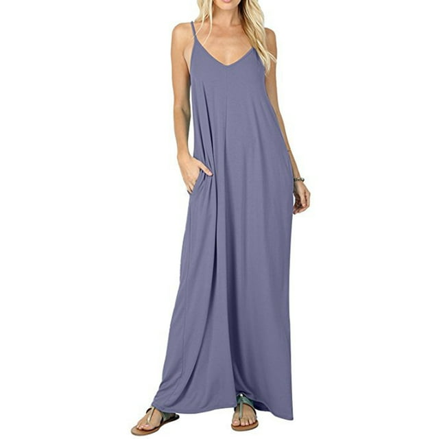 Robe Longue Maxi d'Été pour Femme Sans Manches à Bretelles, Style Bohème, Col en V, Caftan, Robe Soleil