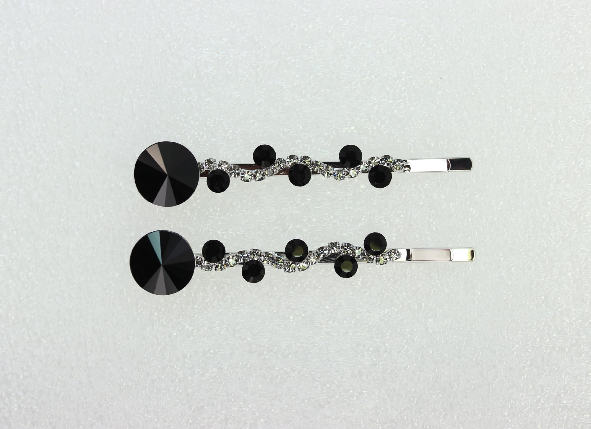 Faship  A Pair Of Black Premium Rhinestone Crystal Floral Hair Clips 2 Pcs Pins