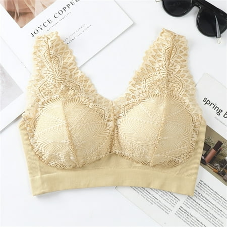 

Ruhiku GW Women s Wireless Neck Floral Lace Lift-Up Bralette Bra Deep V Removable Pads