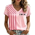 thumbnail image 2 of JULMCOMO Breast Cancer Awareness Shirts for Women I WON Pink Ribbon American Flag Gingham Cuff V Neck Graphic Tees Breast Cancer Loose Casual T Shirts Light pink 3XL, 2 of 6