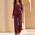 thumbnail image 6 of Bloomae Lounge Sets for Women 2 Piece Ribbed Knit Sweater Outfits | Airport, Vacation, Travel, Front Ruched Pleated V Neck, Loose Wide Leg Comfy Baggy Pants, Fall Fashion,Lightweight Cozy Pajamas Set, 6 of 6