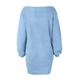 thumbnail image 6 of Women's Sweater Dress Knit Dress Long Sleeve Off Shoulder Solid Color Casual Winter Dress for Loungewear,Sky Blue,L, 6 of 7