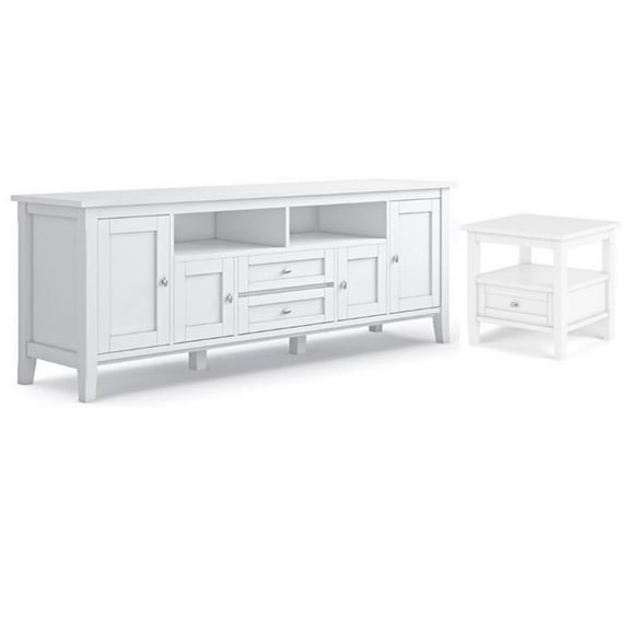 Home Square 2-Piece Set with 72" TV Media Stand and 20" End Table in White