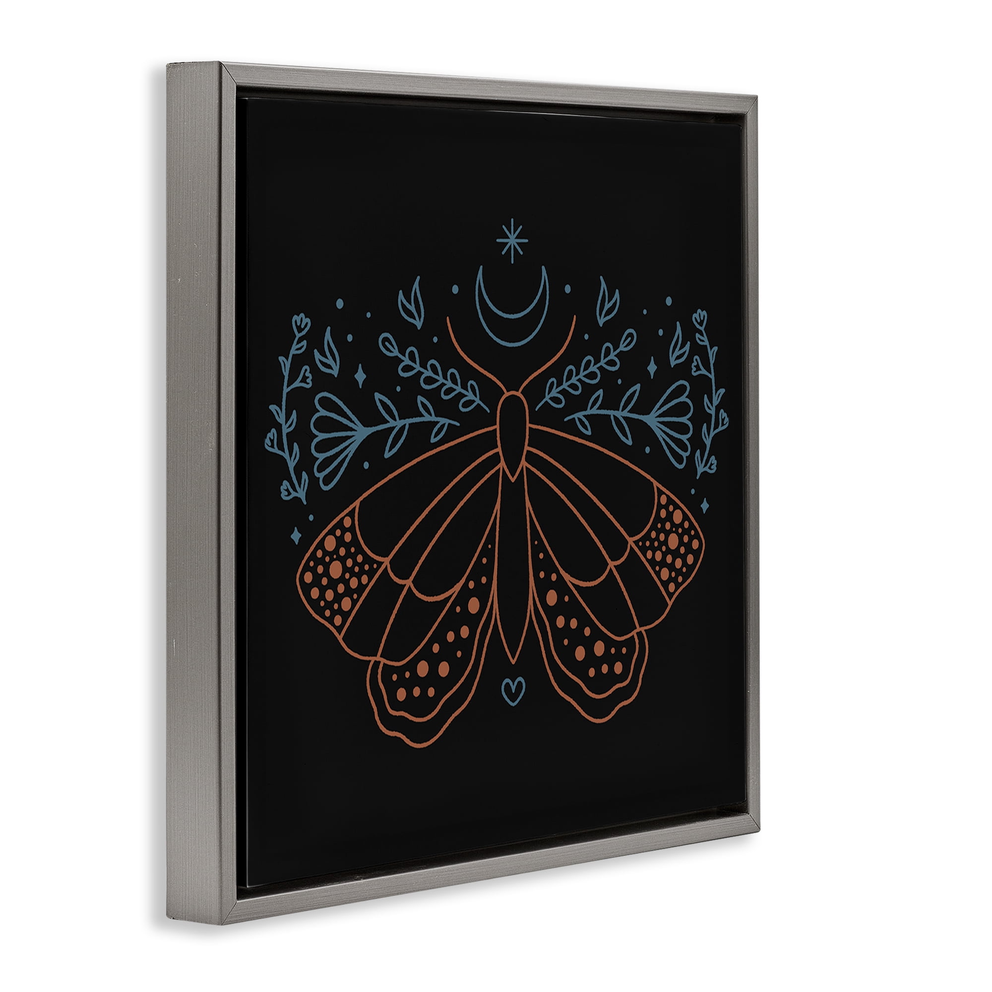 Stupell Industries Celestial Moth Florals Animals Painting Gray Floater Framed Canvas Art Print Wall Art, 18 x 18