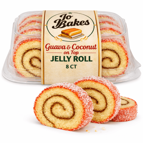 JO BAKES Guava Jelly Roll Cake – Fresh‑Baked Brazo Gitano with Shredded Coconut, 8 Count