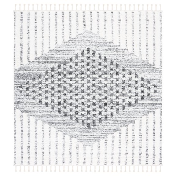 SAFAVIEH Moroccan Tassel Sheila Diamond Shag Area Rug, Grey/Ivory, 6'7" x 6'7" Square