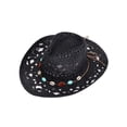 thumbnail image 2 of Deago Straw Cowboy Hat for Women and Men Western Cowgirl Hat with Shapeable Wide Brim Hollow Out Summer Beach Sun Hats (Black), 2 of 8