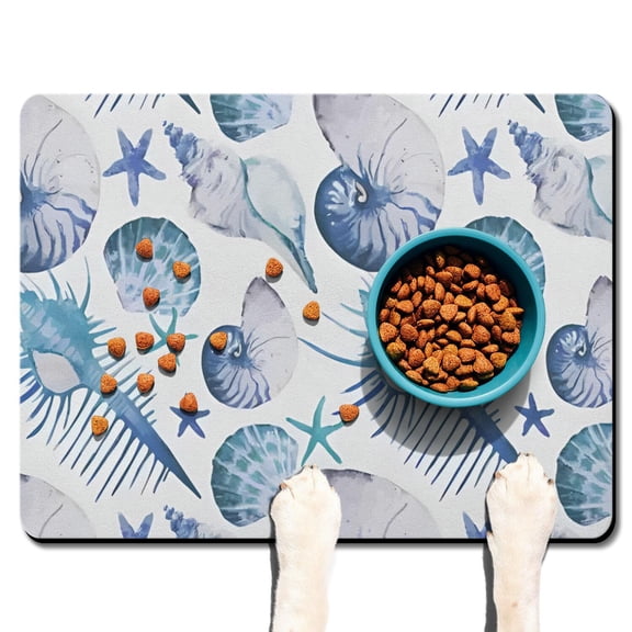Sand & Sea Starfish Dog Bowl Mat - Waterproof Pet Food Catcher - Large Size for Big Dogs