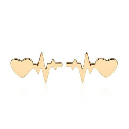 Heart Electrocardiogram Stud Earrings Heart Beat Earring Doctor Nurse Jewelry Gold
