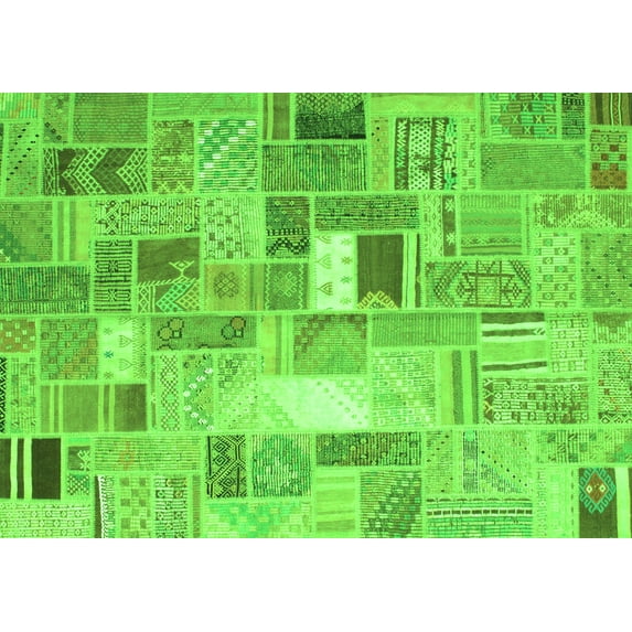 Ahgly Company Indoor Rectangle Abstract Green Contemporary Area Rugs, 2' x 4'