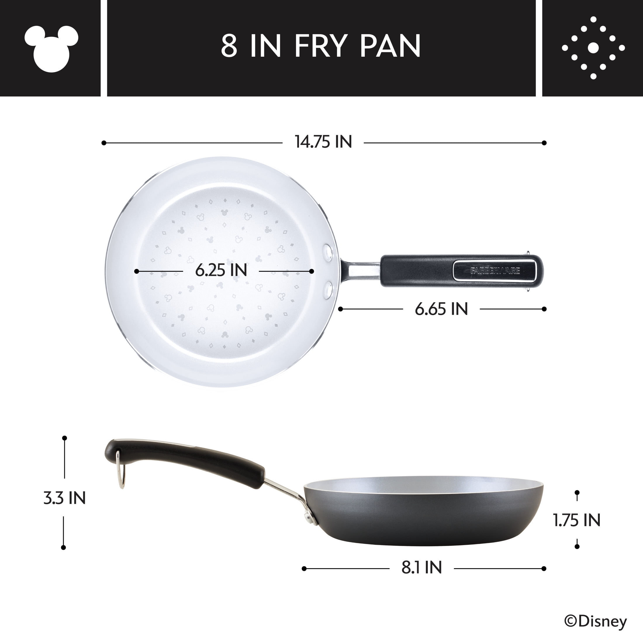 Farberware Disney Monochrome Ceramic Nonstick 8 Inch Fry Pan, Dishwasher Safe